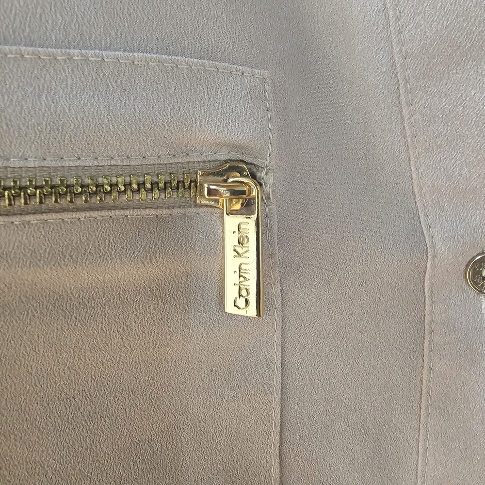 Calvin Klein Women's Beige Blouse with Gold Accents - Picture 4 of 8